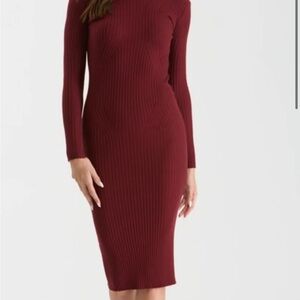 Elegant Burgundy Ribbed Knit Dress